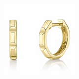 Elegant Precious Metal Earrings 14K Gold Yellow Huggie Geometric Cut Hoop Earrings