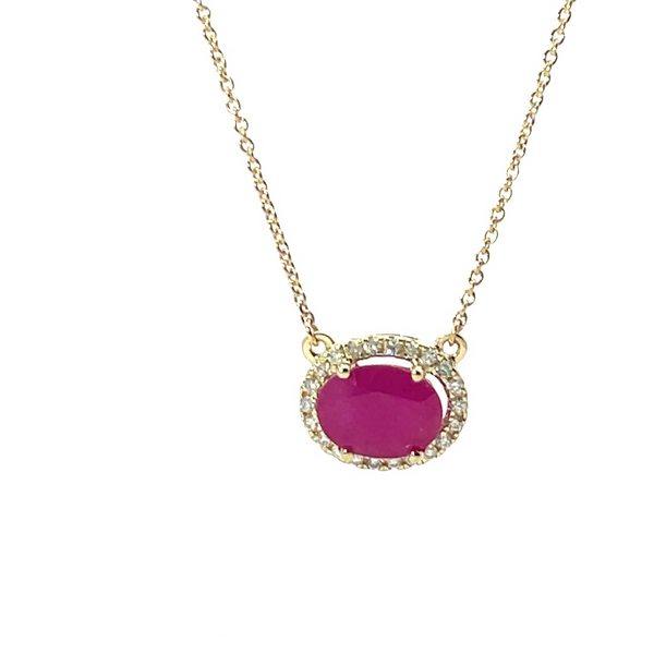 Yellow 14 Karat Gold 1.25 Carats Ruby & 0.27 Carats Diamond Halo Necklace