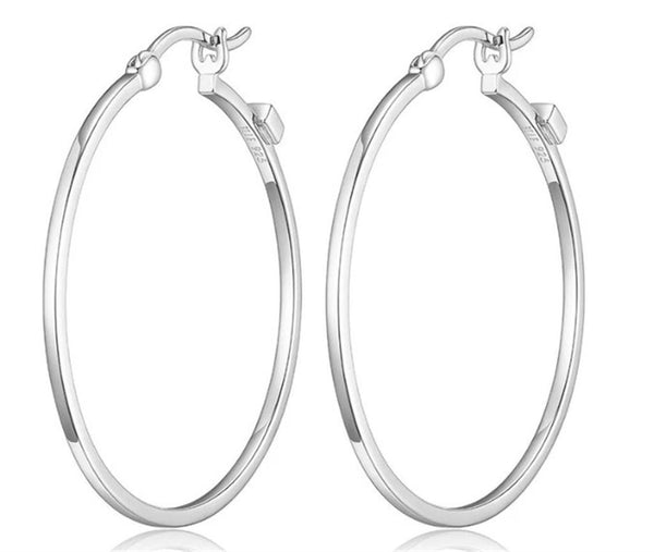 Sterling Silver 35mm Polished Medium Hoop Earrings