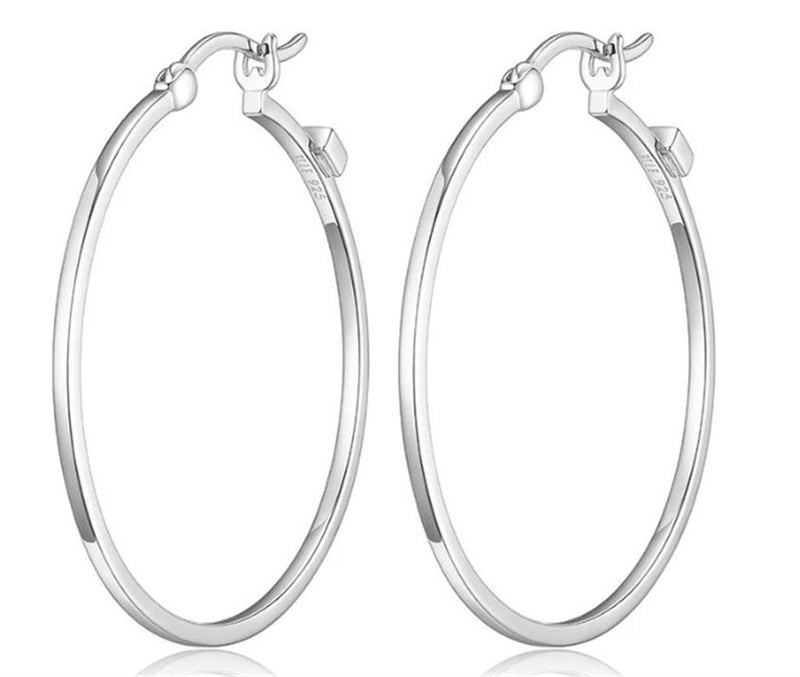 Sterling Silver 35mm Polished Medium Hoop Earrings