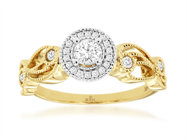 14K Gold Two-Toned Halo Round Diamond Engagement Ring - 0.4 CTW Diamond