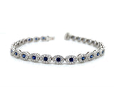 Elegant & Eye Catching 18K Gold White 1.67 Carats Blue Sapphire & 1.79 Carats Diamond Tennis Bracelet, Length 7 Inch