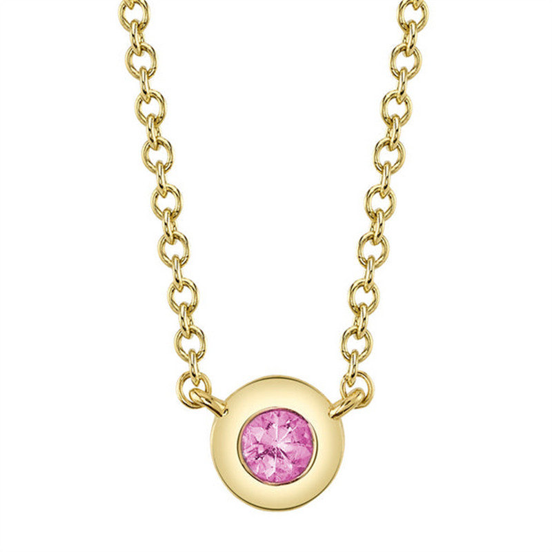 Elegant Colored Stone Necklaces & Pendants 14K Gold Yellow 0.07 Carats Pink Sapphire Solitaire Pendant Necklace - 18 Inch