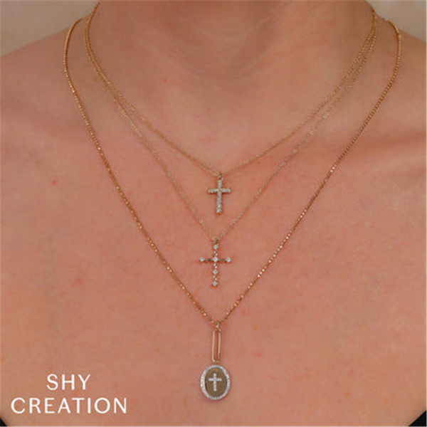 Elegant Diamond Necklaces & Pendants 14K Gold White 0.12 Carats Medium Diamond Cross Pendant Necklace - 18 Inch