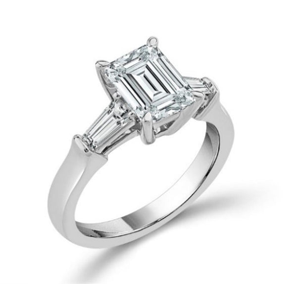 White 14 Karat Gold Lab-Grown 2.5 Carats Emerald Cut Diamond Engagement Ring