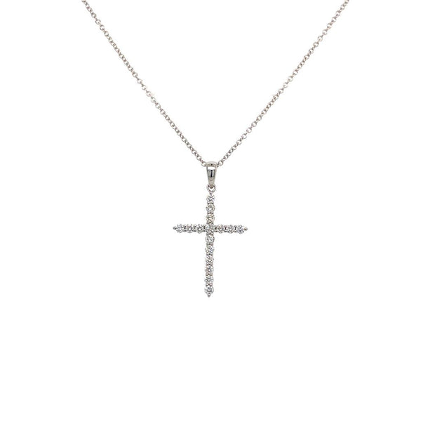 Elegant Diamond Necklaces & Pendants 18K Gold White 0.36 Carats Medium Diamonds Cross Pendant Necklace - 18 Inch