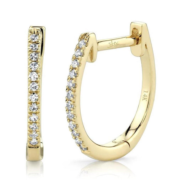 Yellow 14 Karat Gold 0.08 Carats Diamond Huggie Earrings