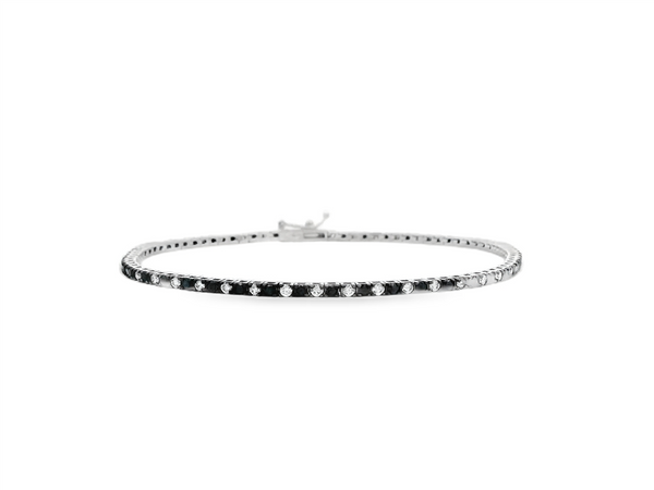 Sophisticated & Timeless Diamond Bracelets 18K Gold White Round Diamonds & Round Black Diamond Tennis Bracelet - 1.67 CTW, Size 7 Inch