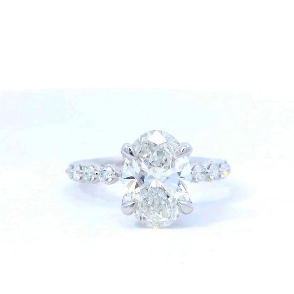 14K Gold White Accented Lab Grown Oval Diamond Engagement Ring - Lab-Grown 2.95 CTW Diamond