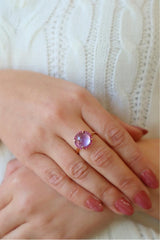 Bold & Elegant 14K Gold Rosé Halo Color Stone Fashion Rings - 3.80 Carats Amethyst & 0.33 Carats Rubies