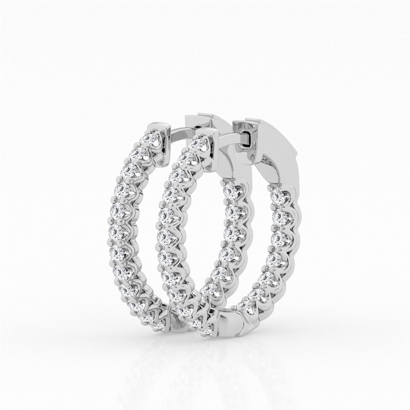 Classic & Contemporary 14K Gold White Lab-Grown 0.99 Carats Diamond Small Hoop Earrings, 12.5mm