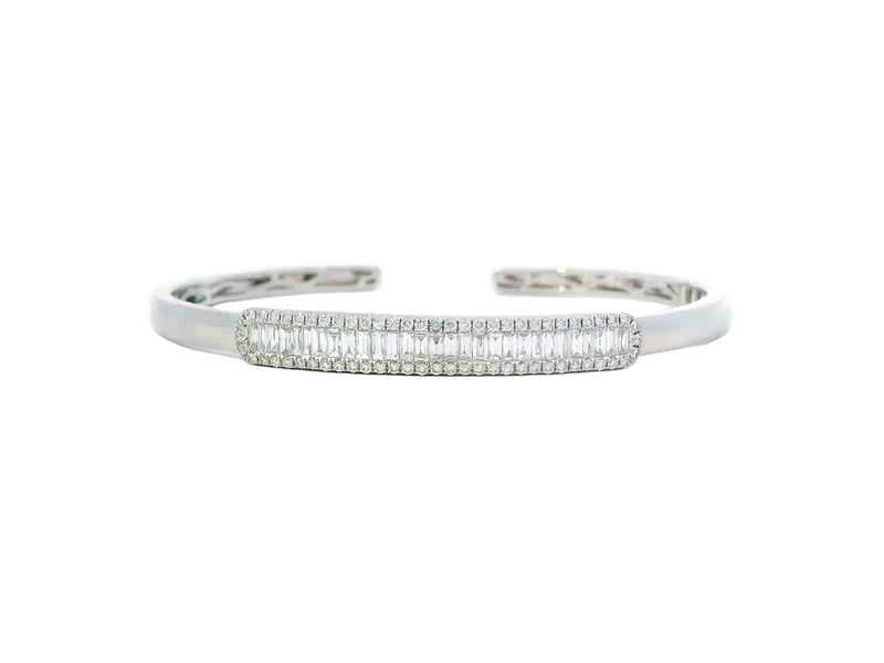 Sophisticated & Timeless Diamond Bracelets 18K Gold White Baguette & Round Diamond Cuff Bracelet - 1.31 CTW,