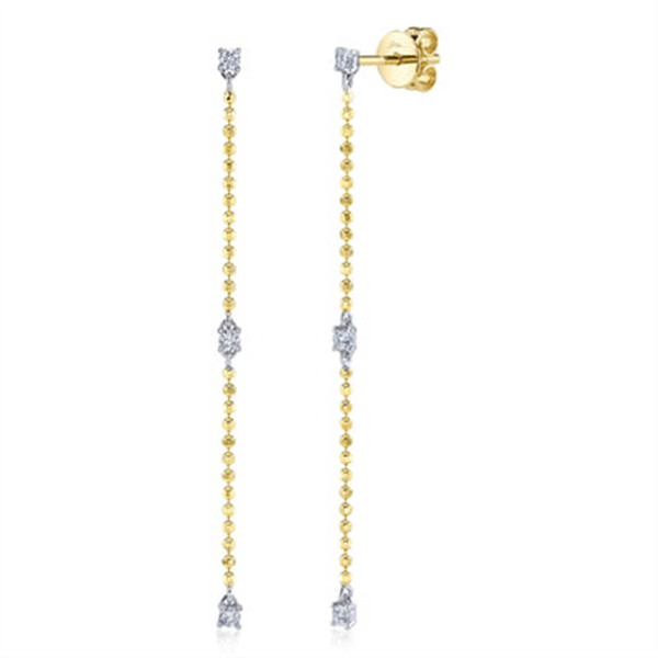 Classic & Contemporary 14K Gold Two-Toned 0.16 Carats Diamond & Ball Chain Dangle Earrings