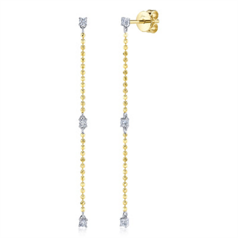 14K Two-Toned Gold 0.16 Carats Diamond & Ball Chain Dangle Earrings