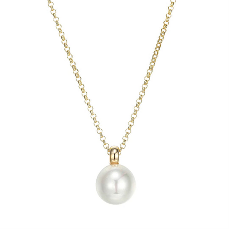 Elegant Pearl Necklaces & Pendants Sterling Silver Yellow 10MM Pearl Drop Pendant Necklce - 20 Inch Adjustable