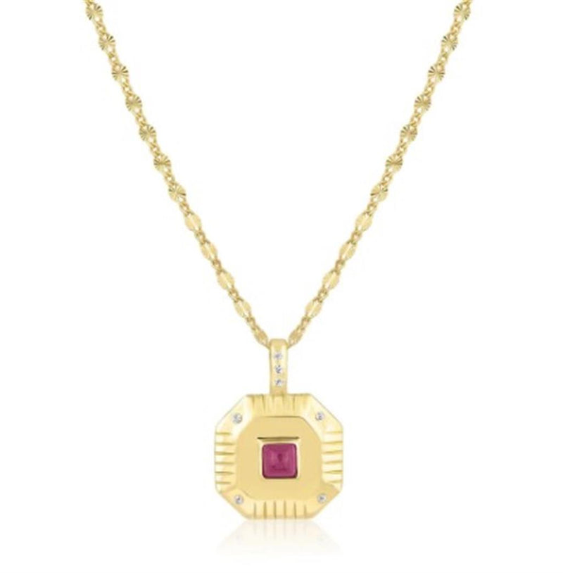 Yellow Gold Vermiel Ruby & White Zircon Pendant Necklace