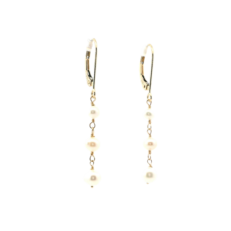 Timeless & Sophisticated Design Yellow 14K Gold Cultured Pearl Dangle Earrings