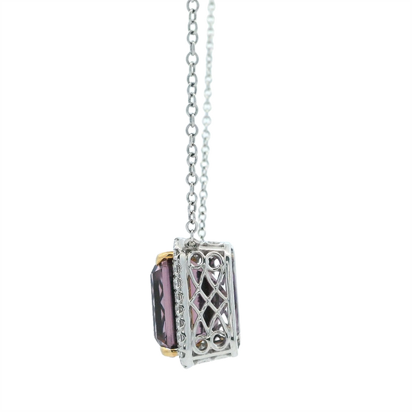 Vibrant Colored Stone Necklaces 18K Gold White 14.80 Carats Ametrine & 0.51 Carats Diamond Halo Necklace, 18 Inch