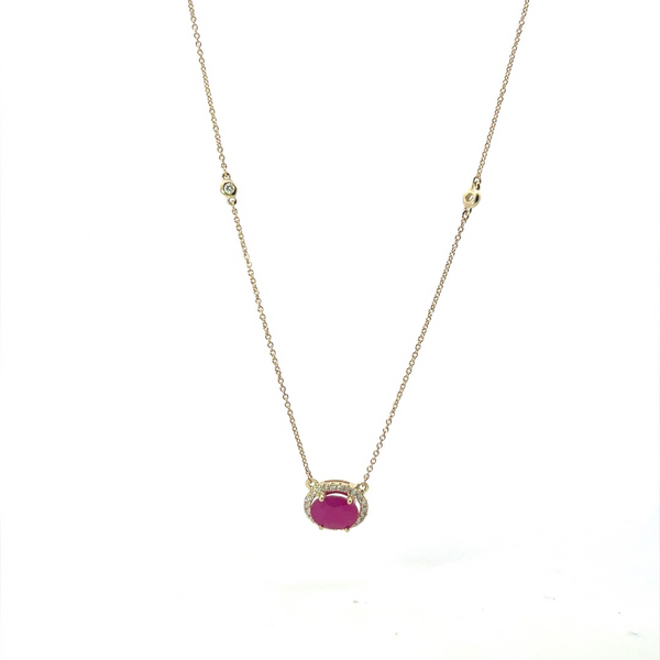 Yellow 14 Karat Gold 1.25 Carats Ruby & 0.27 Carats Diamond Halo Necklace