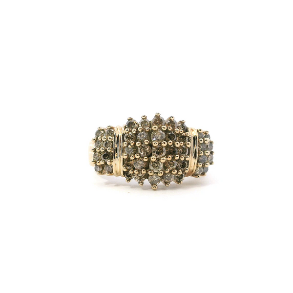 Elegant & Trendy 10K Gold Yellow Estate 1.00 Carats Brown Diamond Vintage Waterfall Fashion Ring