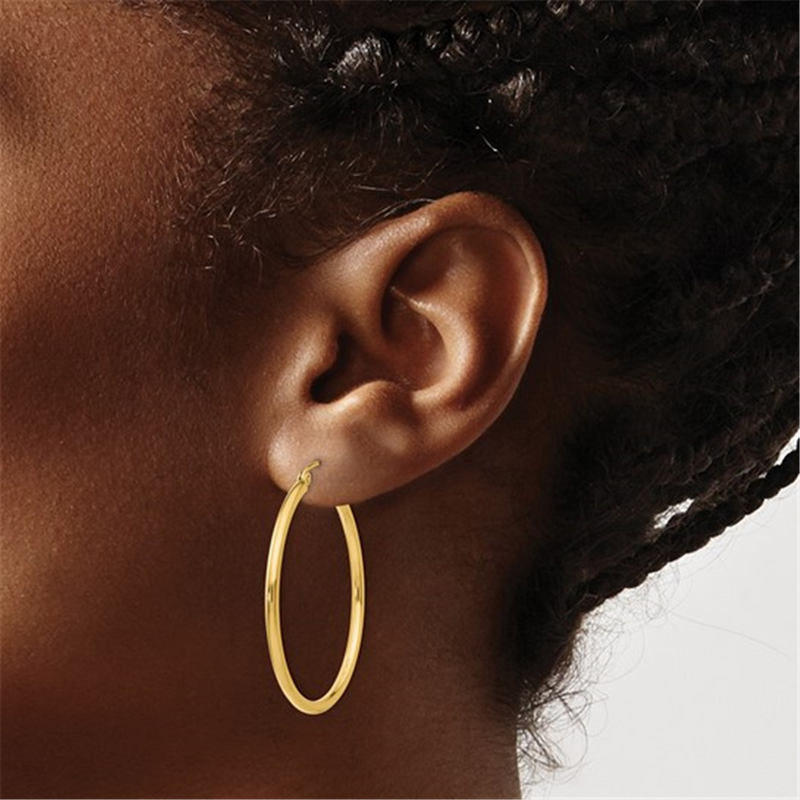 14K Yellow Gold Medium Tube Hoop Earrings, 2x35mm