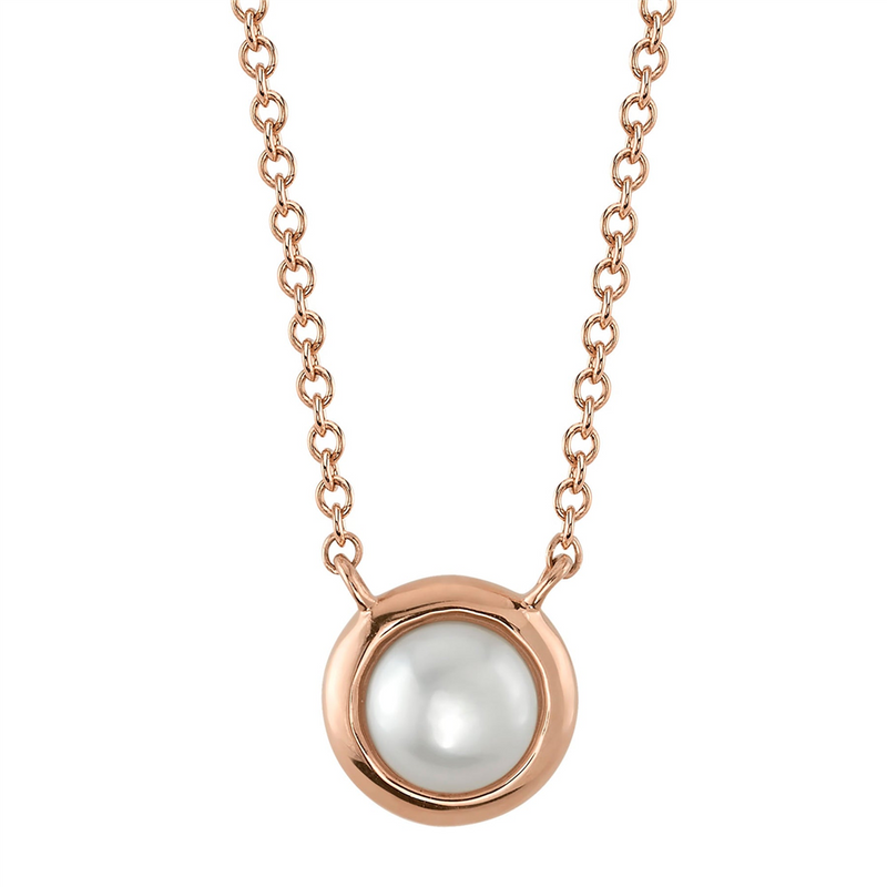 Elegant Pearl Necklaces & Pendants 14K Gold Rose Bezel Set 4.8-5.0MM Pearl Necklce -Adjustable 18 Inch