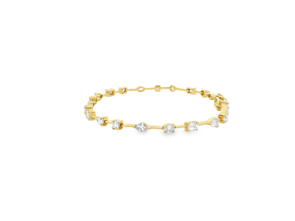 Sophisticated & Timeless Diamond Bracelets 18K Gold Yellow Round, Marquise, Oval, Emerald Cut & Pear Cut Diamond Link Bracelet - 3.01 CTW, Size 7.5 Inch