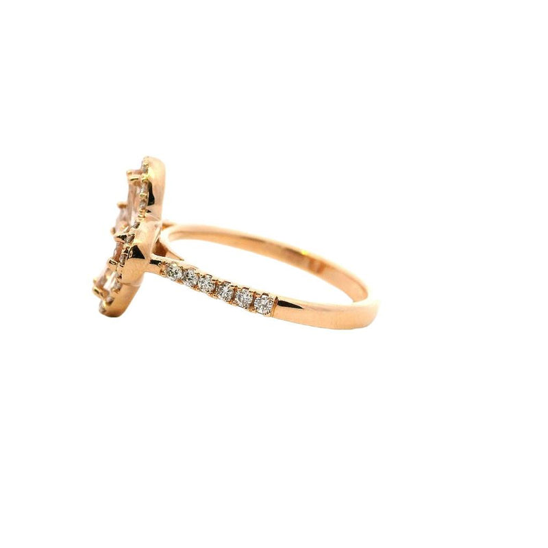 Bold & Elegant 14K Gold Rosé Halo Color Stone Fashion Ring 0.80 Carats Morganite & 0.40 Carats Diamond Quatrefoil Ring