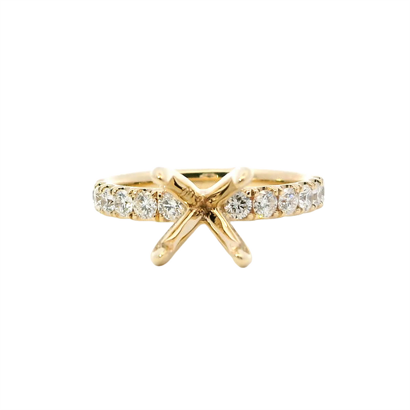 14K Yellow Gold Diamond Semi-Mount Engagement Ring - 0.75ctw, 12 Diamonds