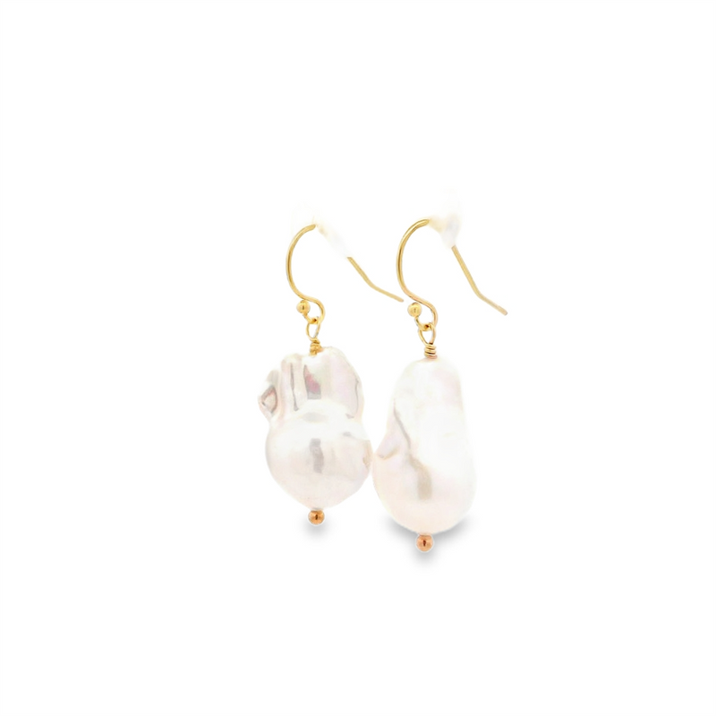 Timeless & Sophisticated Design Yellow Gold Filled Baroque Pearl Dangle Earrings