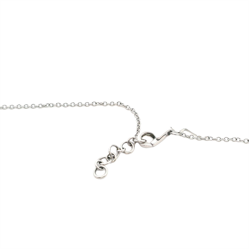 18K White Gold Drop Halo Diamond Necklace with Baguette & Round Diamonds