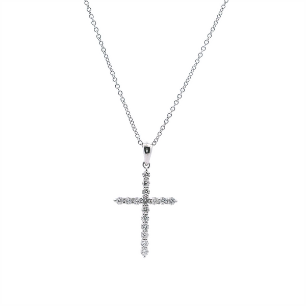 Elegant Diamond Necklaces & Pendants 18K Gold White 0.36 Carats Medium Diamonds Cross Pendant Necklace - 18 Inch