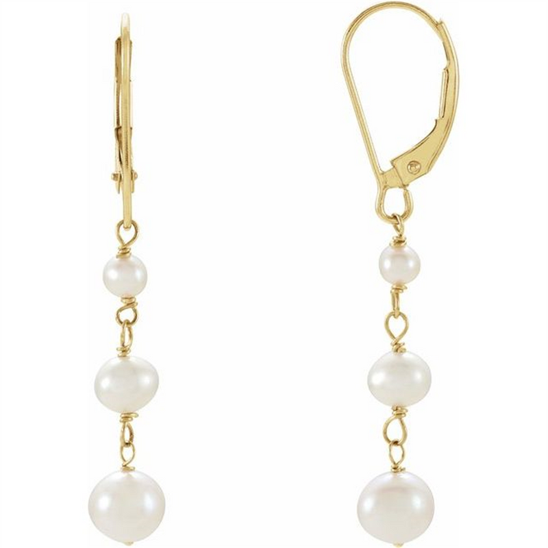 Timeless & Sophisticated Design Yellow 14K Gold Cultured Pearl Dangle Earrings