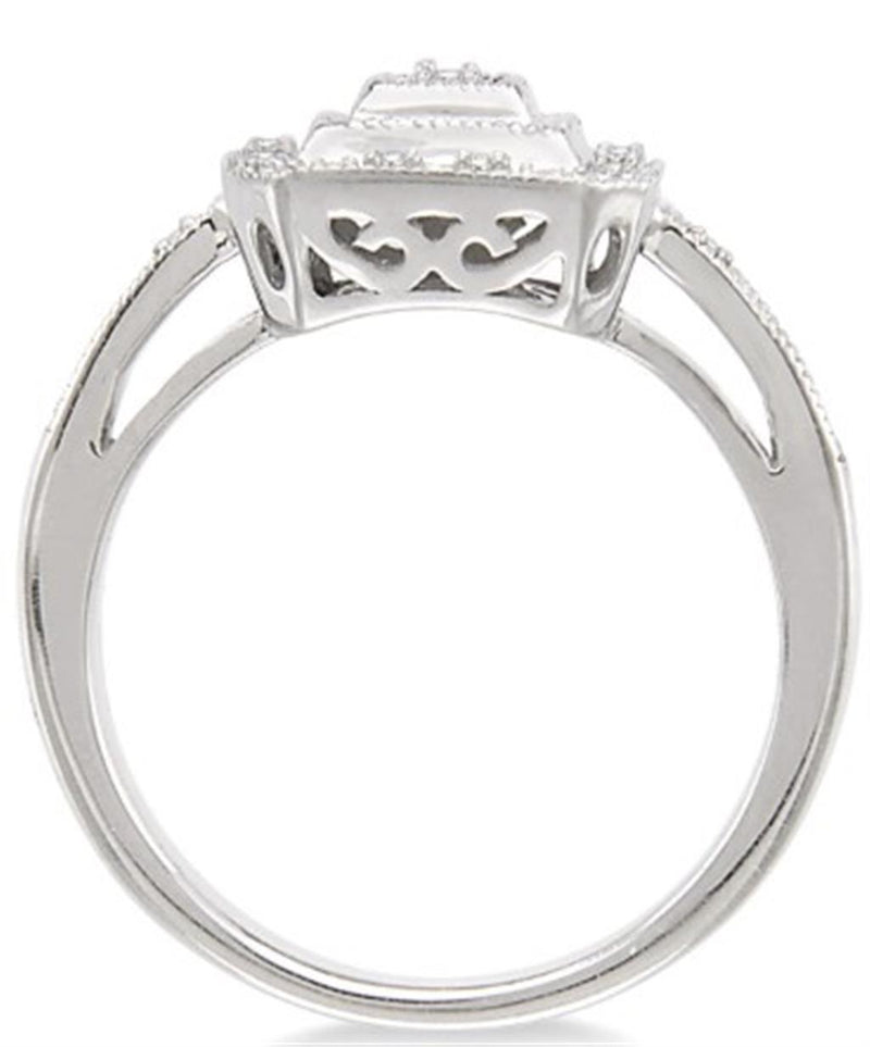 Sterling Silver White Square Halo Round Diamond Accented Engagement Promise Ring - 0.05 CTW Diamond, Size 7