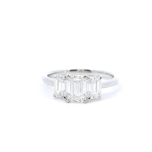 14K Gold White Accented Emerald Cut Lab Grown Diamond Three Stone Engagement Ring - Lab-Grown 1.55 CTW Diamond