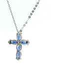 Vibrant 18K Gold White 1.47 Carats Sapphire & 0.15 Carats Diamond 19x14mm Cross Color Stone Pendant