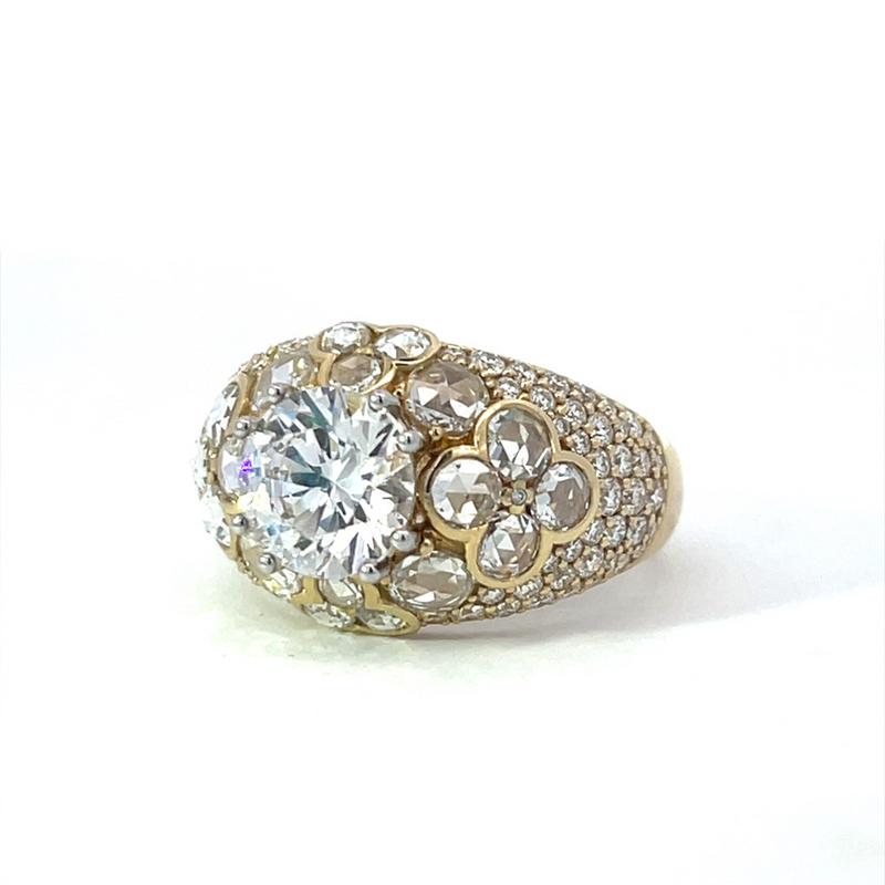 Yellow 14 Karat Gold 8mm Cubic Zirconium & 2.44 Carats Diamond Fashion Ring