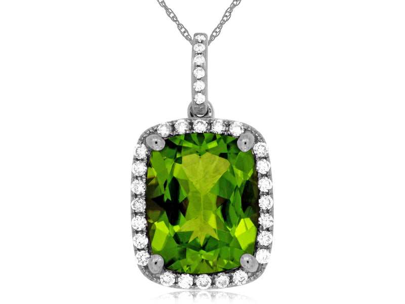 White 14 Karat Gold 4.25 Carats Peridot & 0.22 Carats Diamonds Halo Necklace