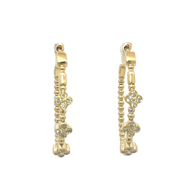 Yellow 14 Karat Gold 0.27 Carats Diamond Medium Flex Beaded Hoop Earrings