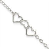 Sterling Silver Fashion Jewelry White Sterling Silver Link Heart Anklet, 9 Inch