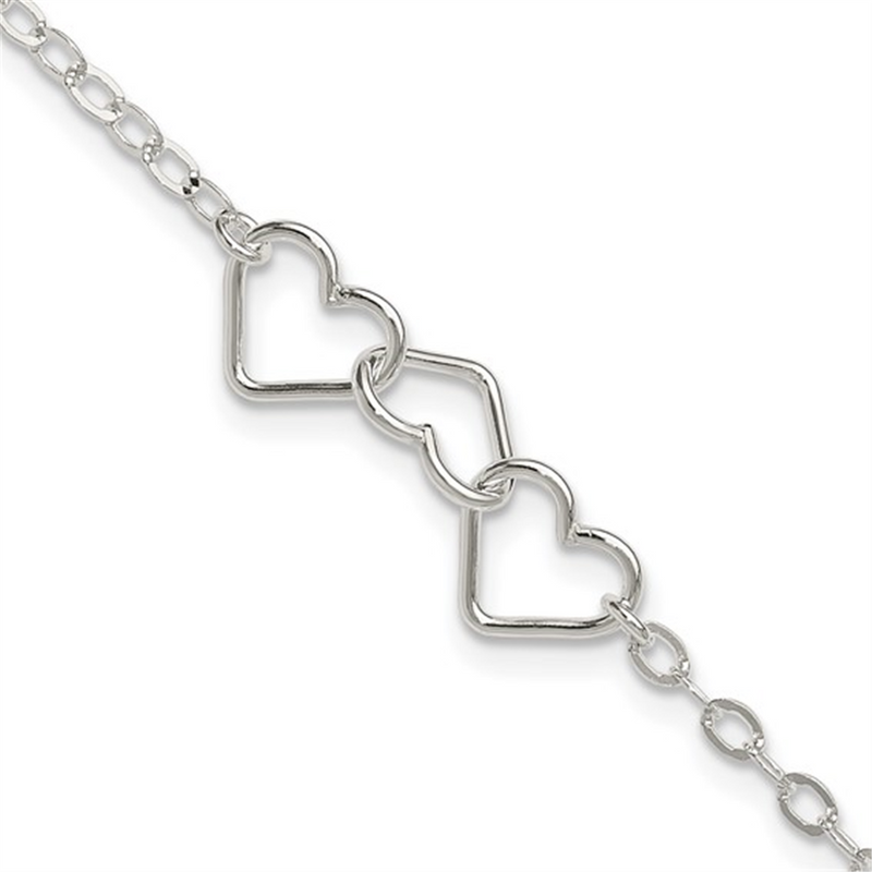 Sterling Silver Fashion Jewelry White Sterling Silver Link Heart Anklet, 9 Inch