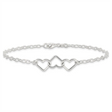 Sterling Silver Fashion Jewelry White Sterling Silver Link Heart Anklet, 9 Inch