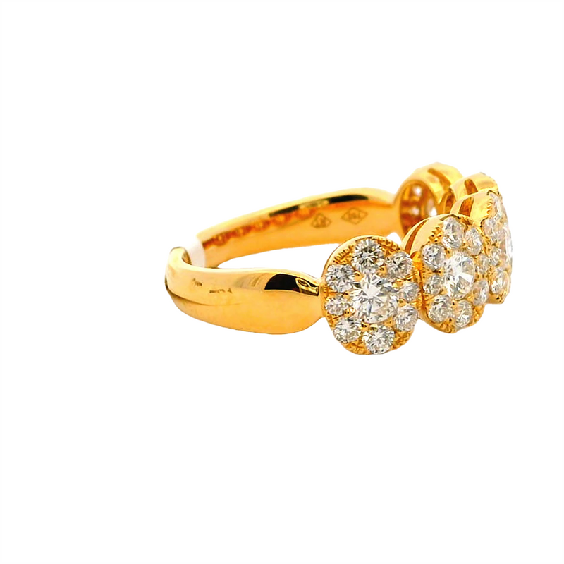 18K Yellow Gold Diamond Band with Oval Halos, 1.33ct