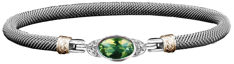 Two-Toned Sterling Silver Peridot &  0.1 Carats Diamond Bracelet