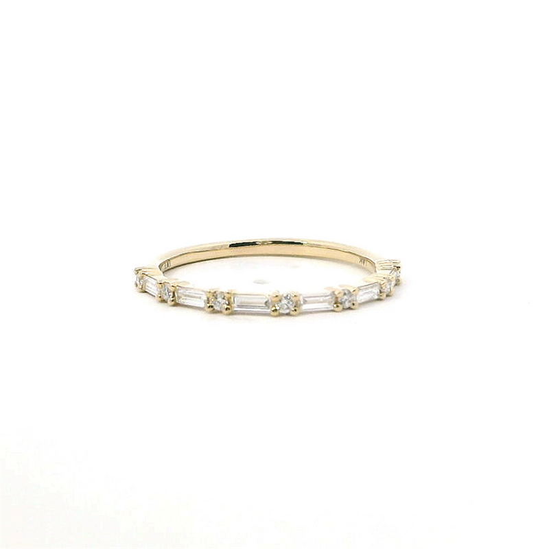 14K Yellow Gold Stackable Diamond Anniversary Ring, 0.25ctw, Round and Baguette Diamonds