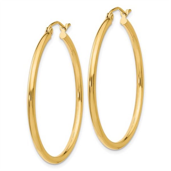 14K Yellow Gold Medium Tube Hoop Earrings, 2x35mm