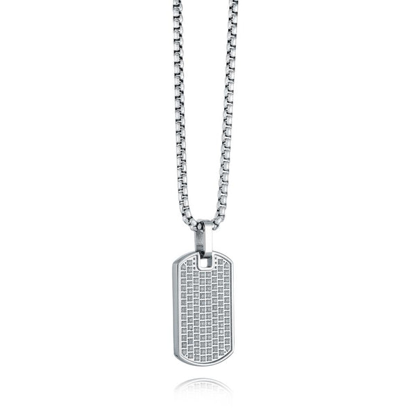 White Stainless Steel Shanik Dog Tag CZ Necklace, 22 Inch