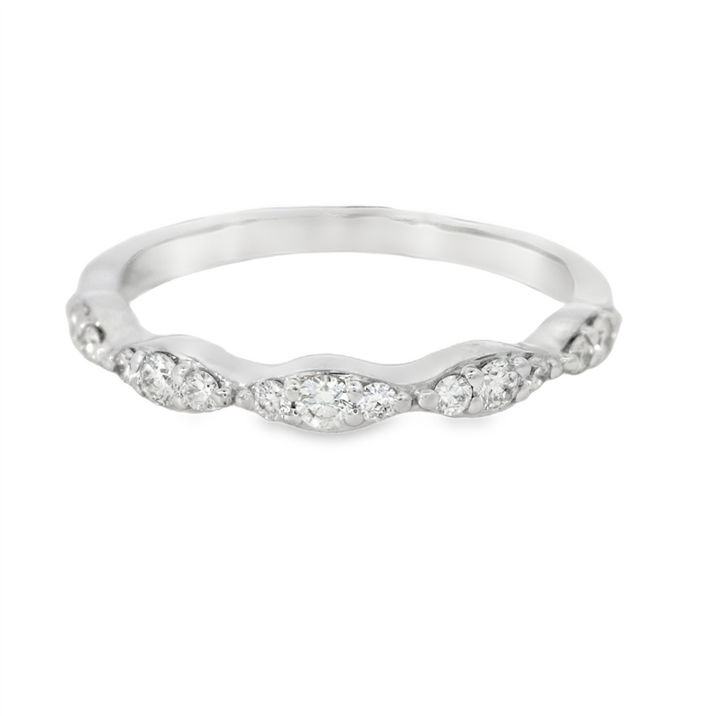 White 14 Karat Gold 1/4 Carats Diamond Scalloped Anniversary Band