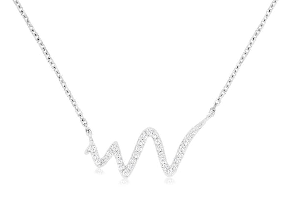 White 14 Karat Gold 0.15 Carats Diamond Heartline Necklace