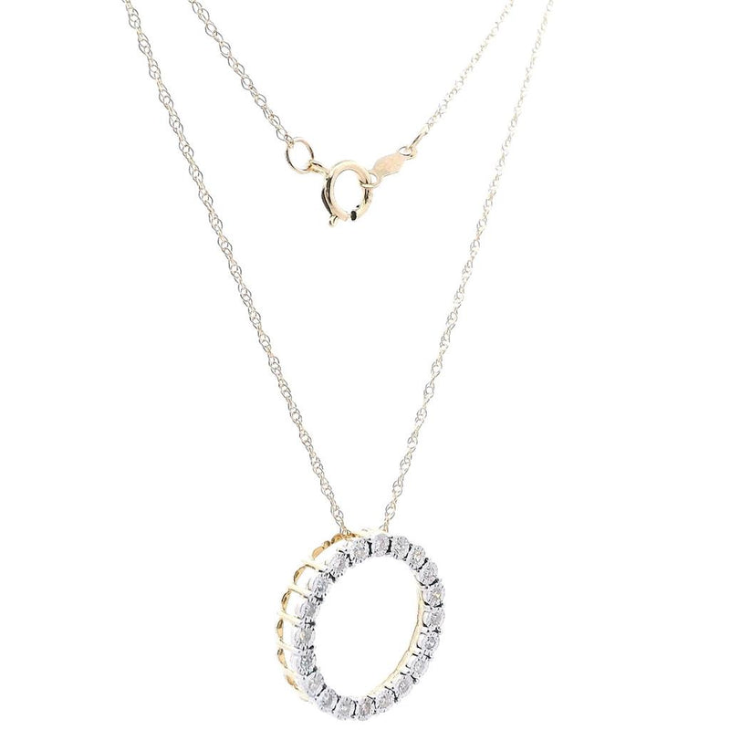 Elegant Diamond Necklaces & Pendants 14K Gold Two-Toned 0.16 Carats Diamond Open Circle Drop Pendant Necklace - 18 Inch